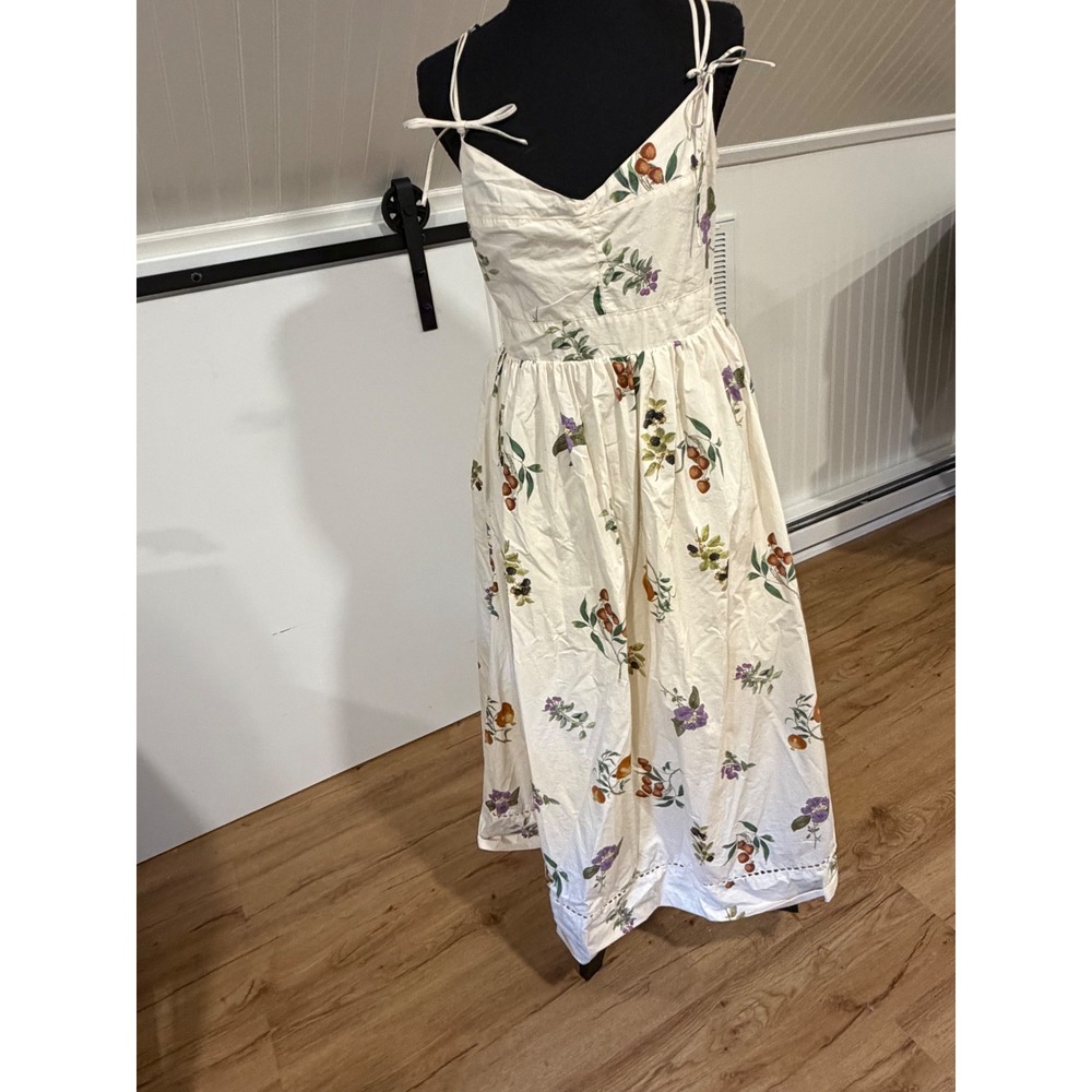 En Saison Botanical Fruit Print Cotton Midi Sun Dress Cream Floral Medium